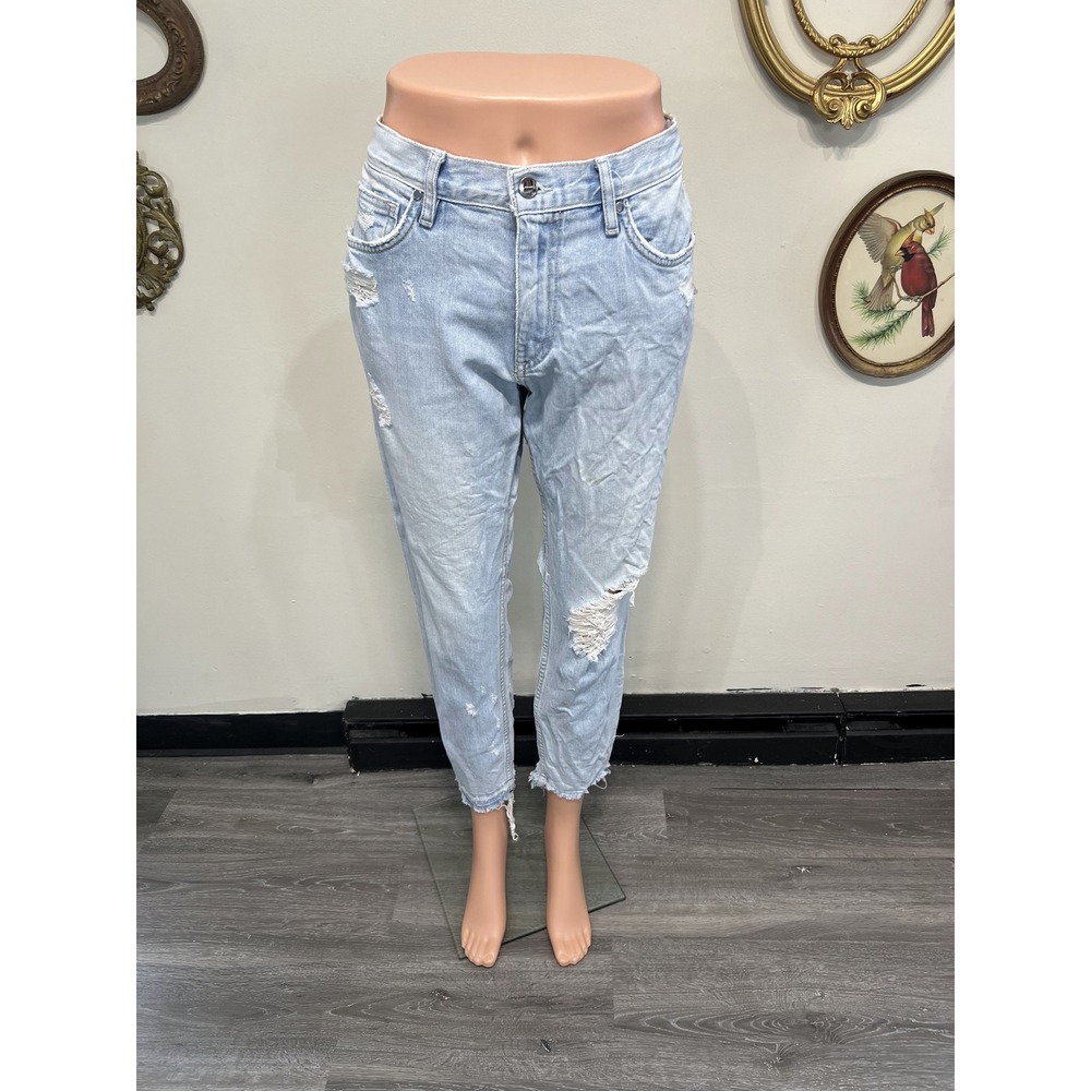 Frankie Light Wash Distressed Ripped Raw Hem Ankle Jeans Women Size S
